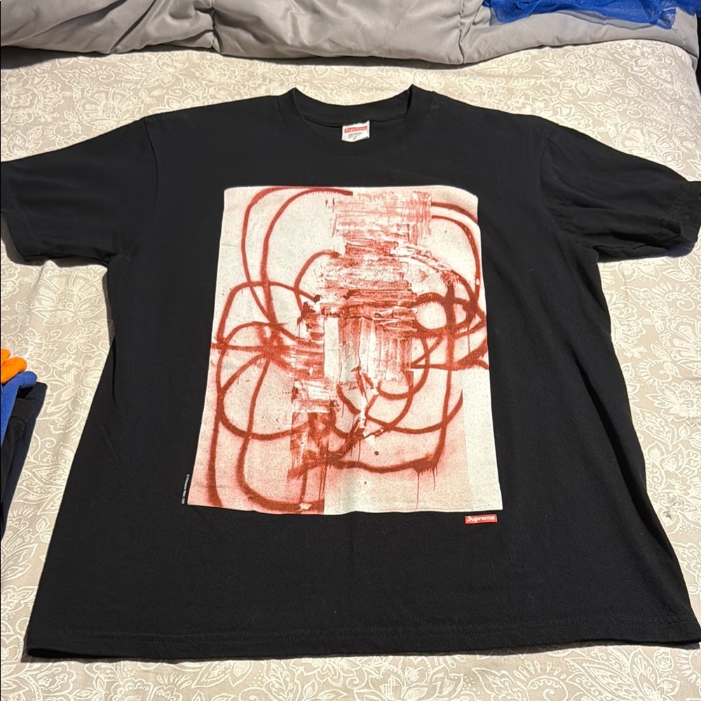Supreme Black Tee with Red Artistic Print